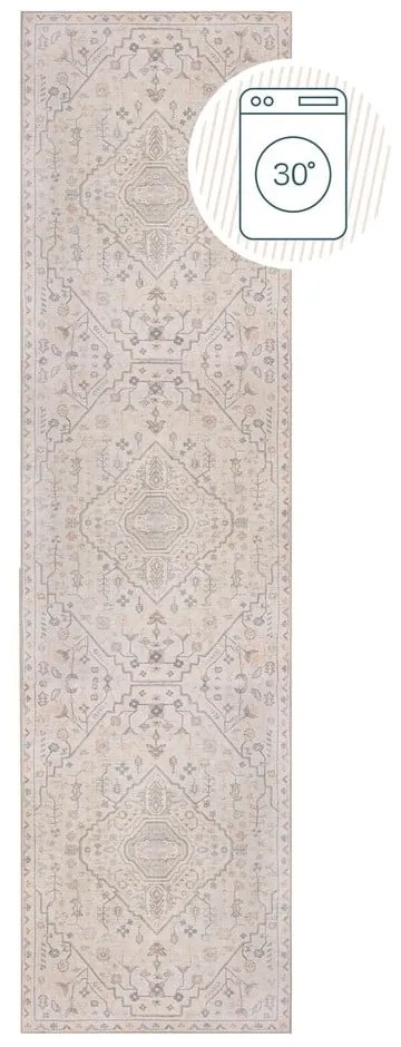 Covor tip traversă crem lavabil 60x230 cm Teo Traditional – Flair Rugs