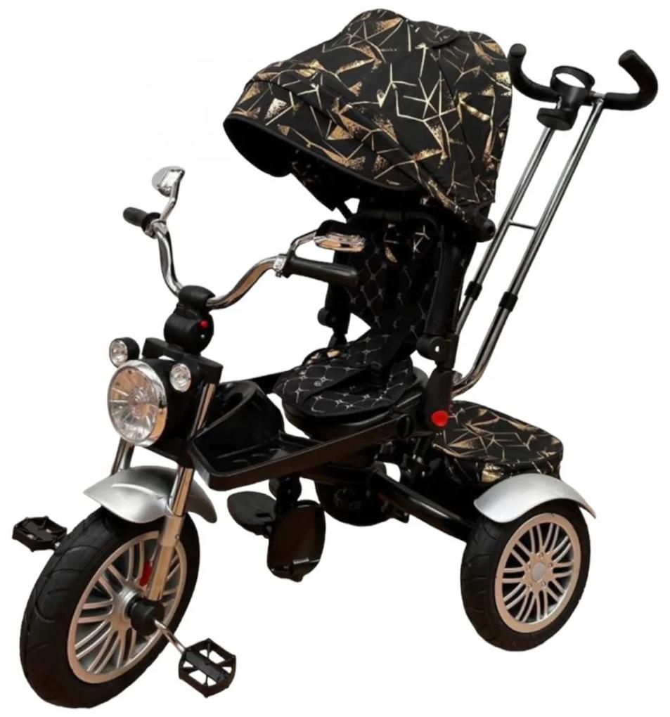 Tricicleta tip moto cu far, pozitie de somn si scaun rotativ, Auriu- TMR-49-auriu