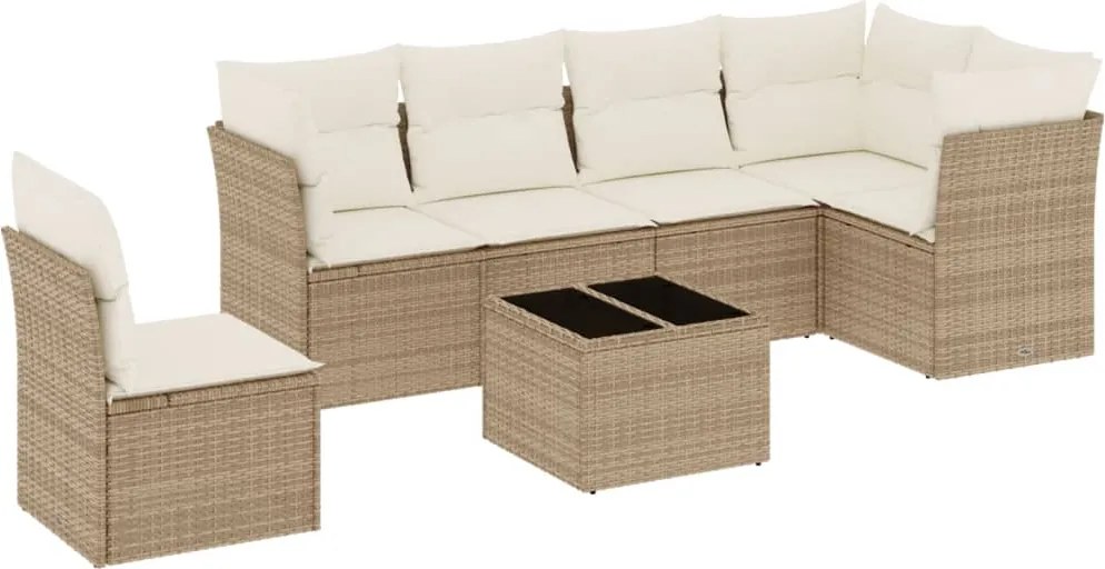vidaXL Set canapele de grădină, 7 piese, cu perne, bej, poliratan