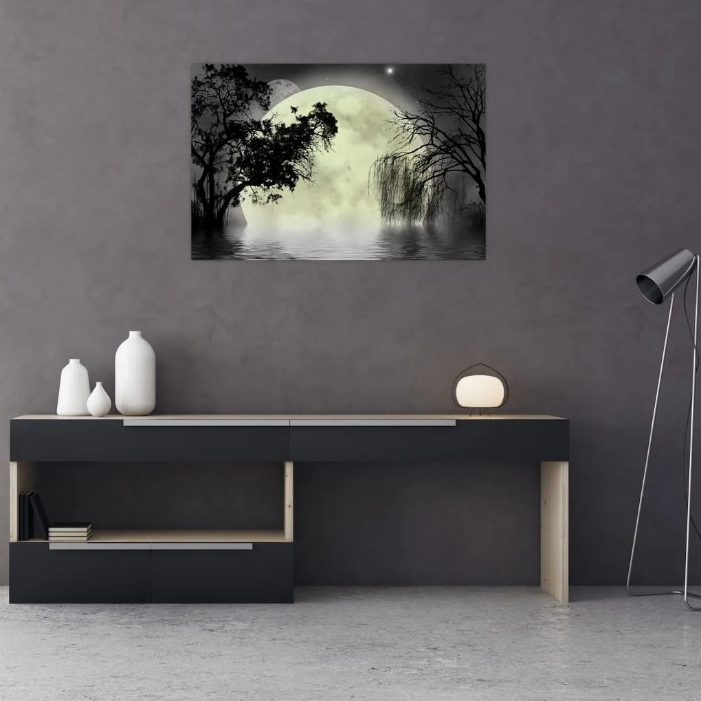 Tablou - Lună plină deasupra apei (90x60 cm)