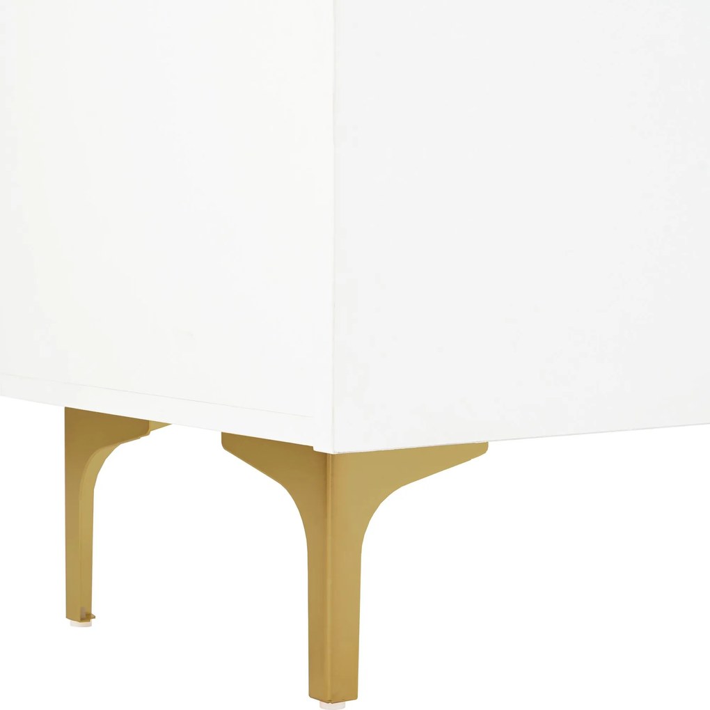 Comodă cu 4 uși, sticlă & metal, mult spațiu de depozitare, 150x38x85 cm, Alb