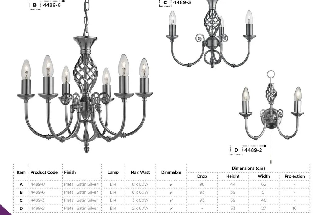 Candelabru elegant stil clasic Zanzibar argintiu 8L 4489-8 SRT