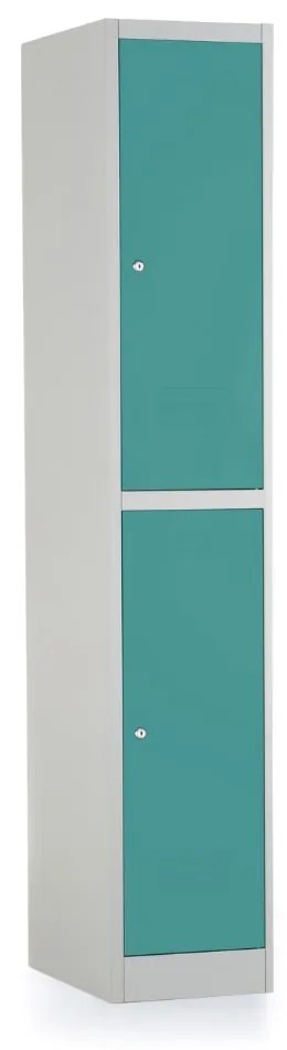 Dulap metalic - 2 cutii, 38 x 45 x 185 cm, incuietoare cu cilindru, verde - ral 6033