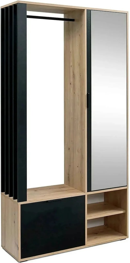 Cuier mobila hol MILO, stejar artisan/negru, PAL laminat/metal, 100x33