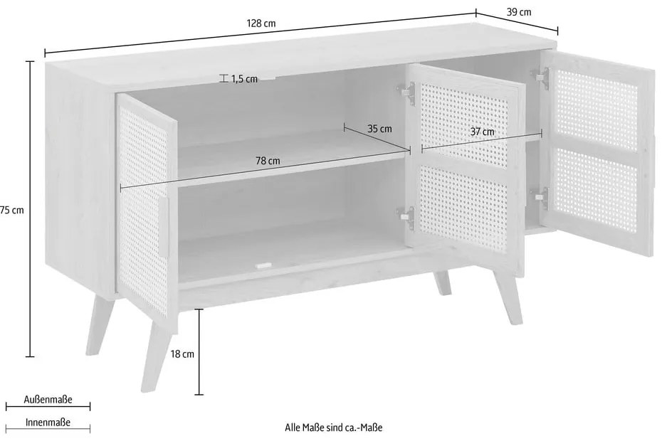 Comodă în culoare naturală joasă cu aspect de lemn de stejar 128x75 cm Bridget – Støraa