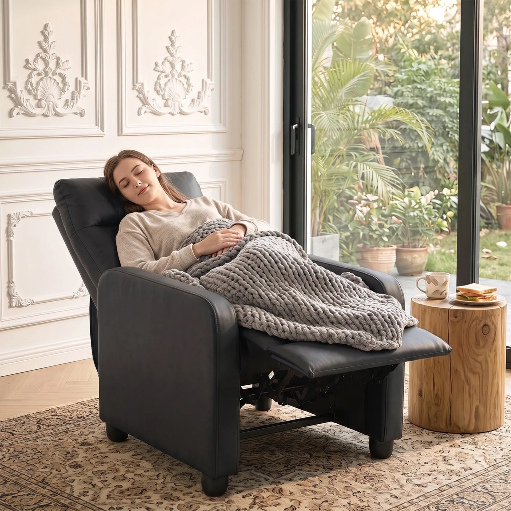 HOMCOM Fotoliu Relax Reclinabil Manual 155° cu Suport pentru Picioare din piele ecologică PU, pentru Living și Dormitor, Negru | Aosom Romania