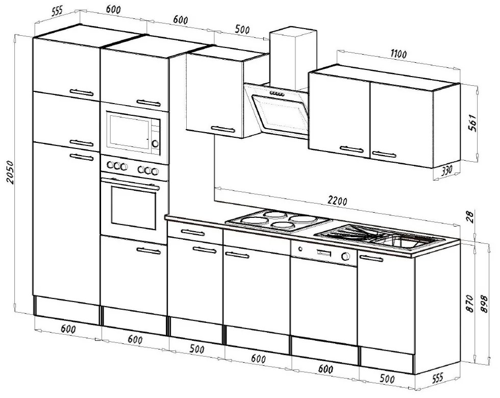Mobilă de bucătărie Yorki 340, corp din stejar sonoma, cu față antracit satinat