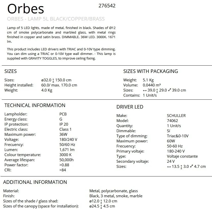 Lustra cu 5 pendule LED design modern Orbes