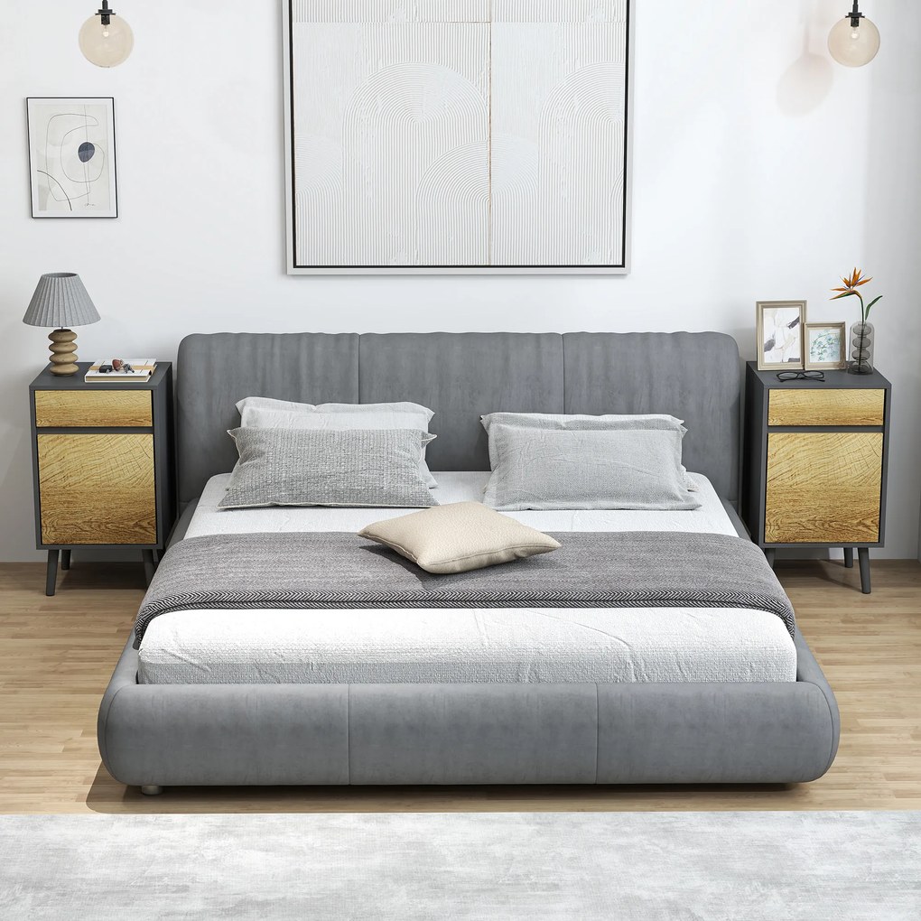 HOMCOM Lot de 2 noptiere masă de noapte cu sertare și dulap, stil modern, 40 x 39 x 69 cm, gri închis | Aosom Romania