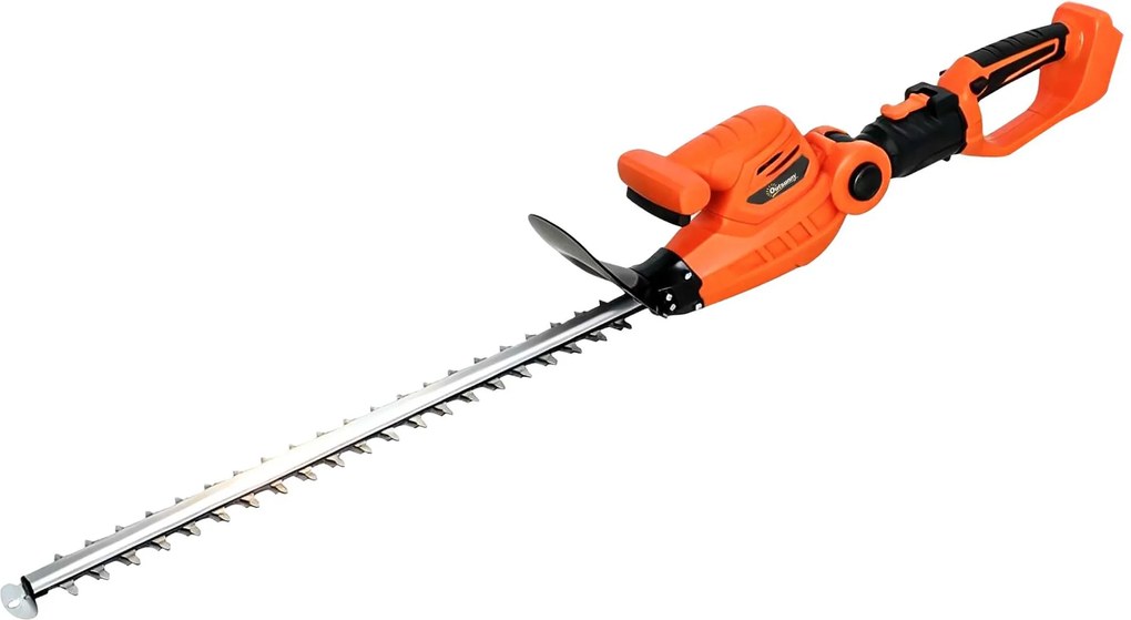 Outsunny Trimmer pentru Gard Viu pe Baterie 18V, Trimmer pentru Grădină cu 2 Baterii de 4Ah, Încărcător, Târnă Telescopică Reglabilă din Aluminiu, Lamă Cu Acțiune Dublă de 51cm pentru Ramuri, Portocaliu | Aosom Romania