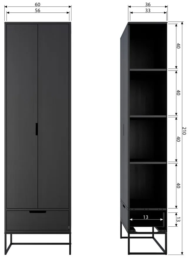 Șifonier negru din lemn de frasin 60x210 cm Silas – WOOOD