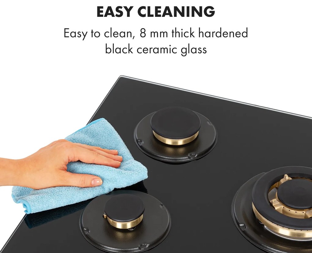 Goldflame 5, plită pe gaz, 5 arzătoare din aramă, ceramică din sticlă, negru