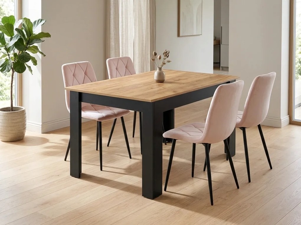 Scaun de dining din catifea roz deschis LIBRA cu picioare negre