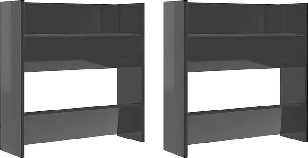 vidaXL Pantofare de perete, 2 buc., gri extralucios, 60x18x60 cm, PAL