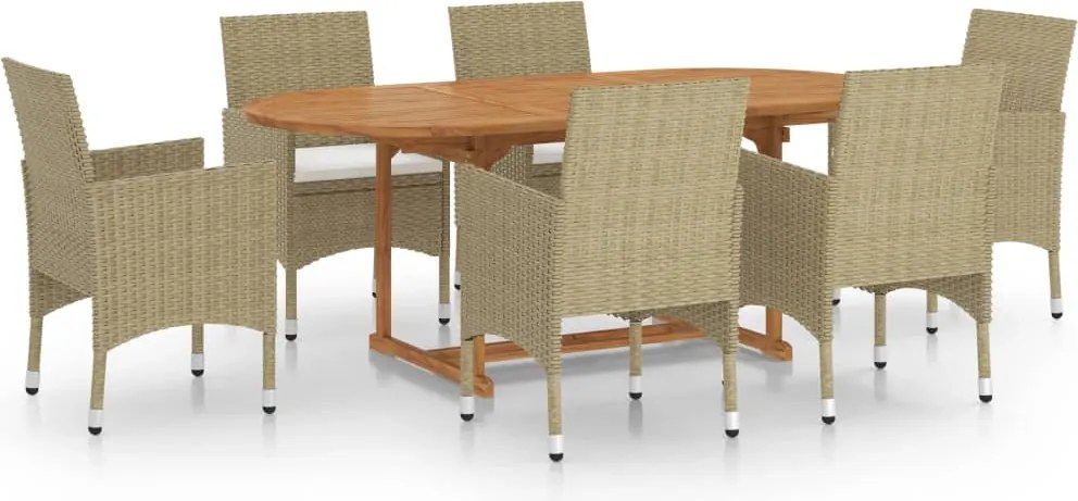 vidaXL Set mobilier de grădină, 7 piese, bej, poliratan