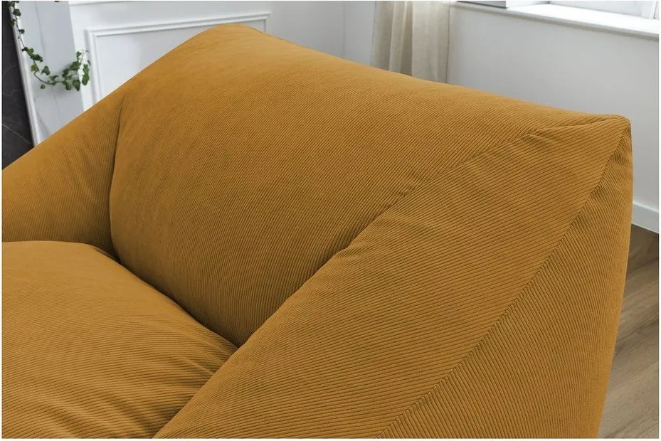 Fotoliu bean bag galben cu tapițerie din catifea reiată Lilibet – Bobochic Paris