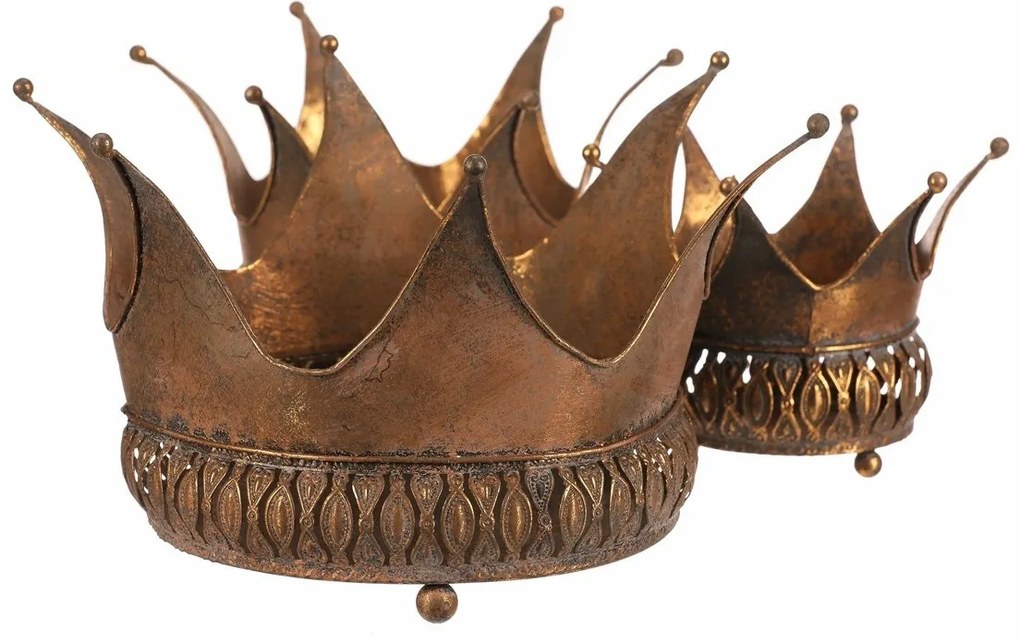 Cutie metalică decorativă Coroana de aur, set de 3bucăți, auriu