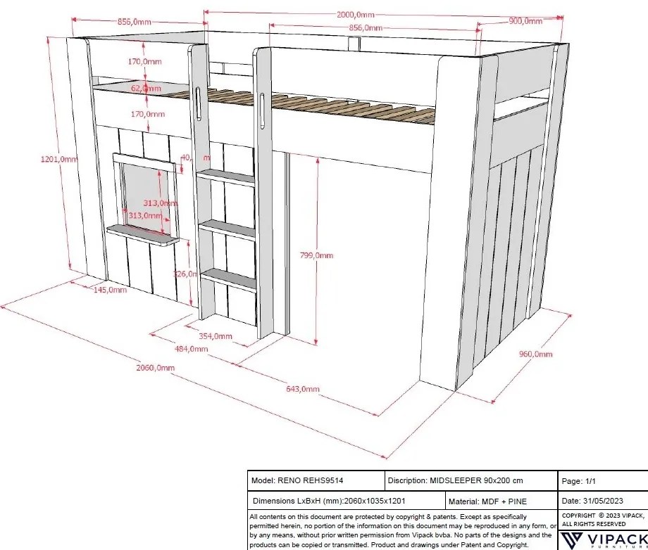 Set RENO format dintr-o canapea extensibilă (90 x 200 cm) cu perdele asortate.