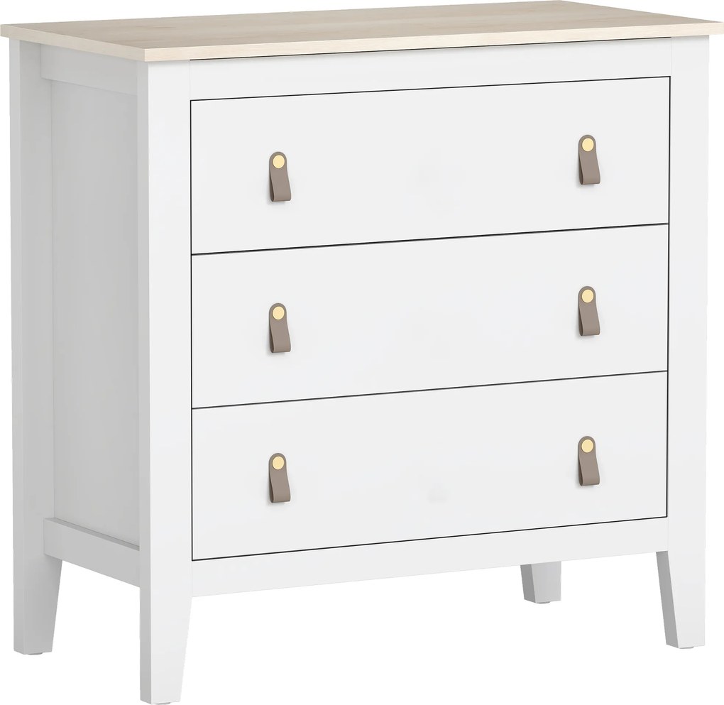 HOMCOM Comodă cu 3 Sertare și Mânere din Piele Ecologică Albă | Aosom Romania