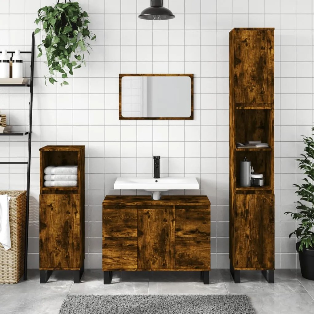 831665 vidaXL Dulap pentru baie, stejar fumuriu, 80x33x60 cm, lemn compozit