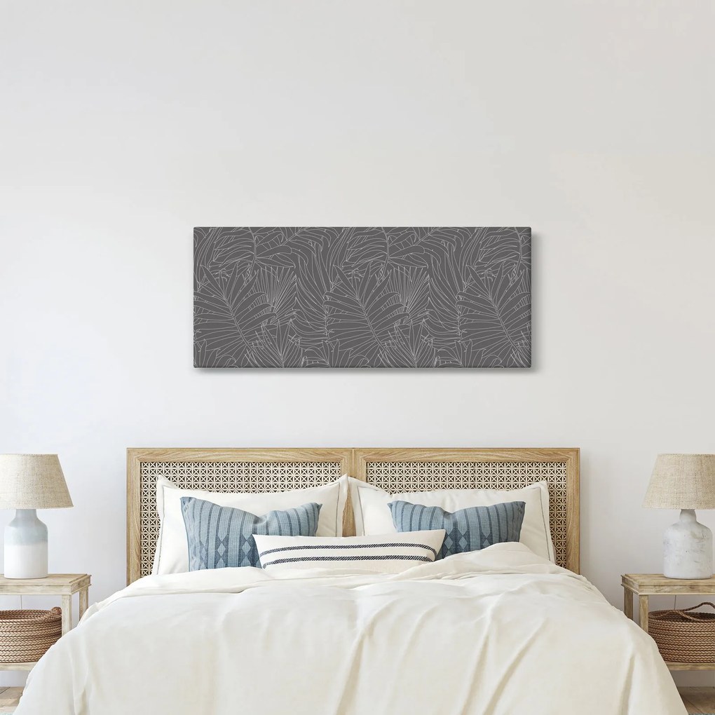 Tablou - Frunze de palmier gri (120x50 cm)