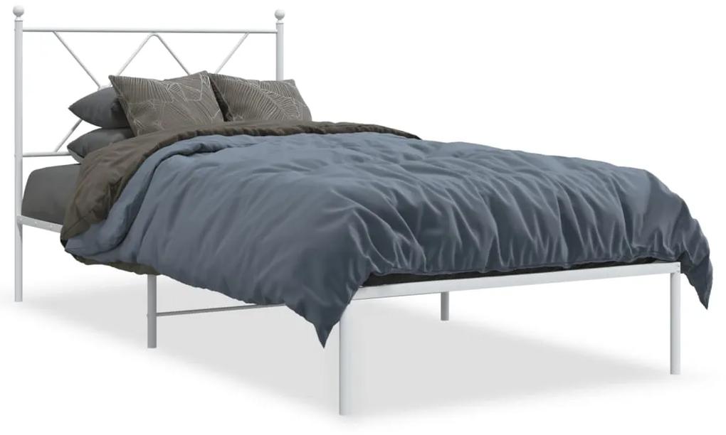 376544 vidaXL Cadru pat metalic cu tăblie, alb, 90x200 cm