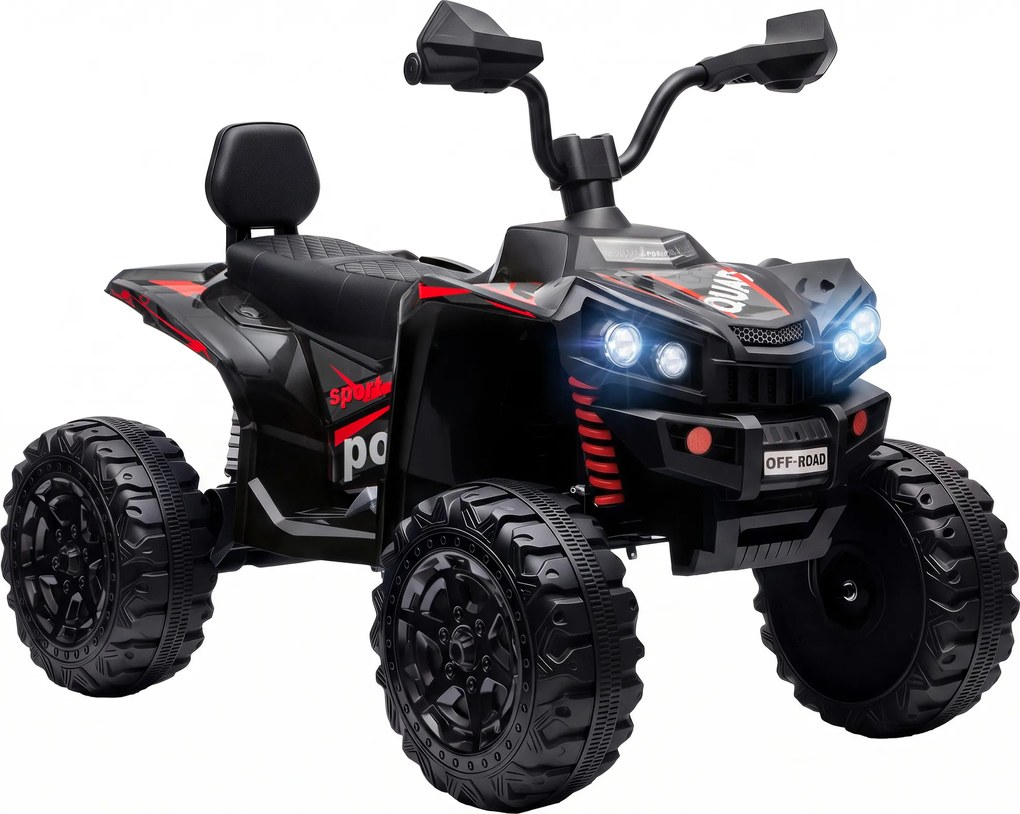 AIYAPLAY ATV electric pentru copii 24V, 2 locuri, baterie litiu, 2 motoare 120W, suspensii, muzică, faruri, negru | Aosom Romania