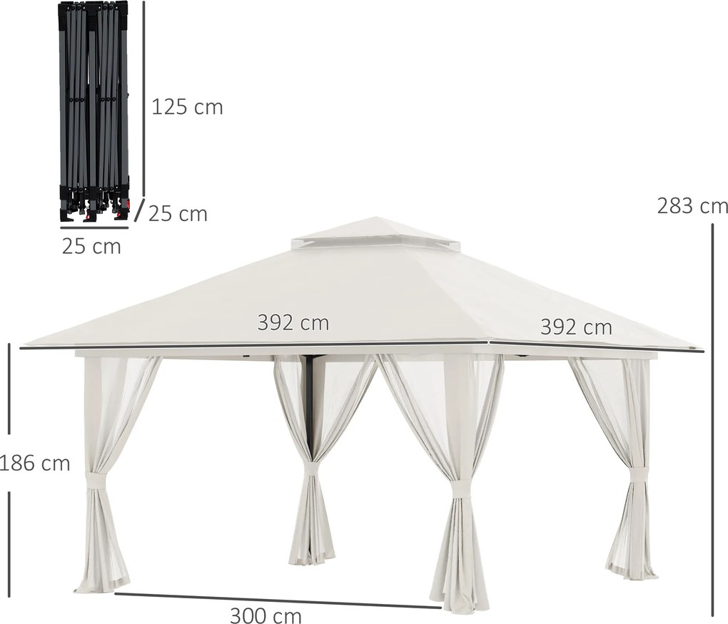 Outsunny Pavilion Pliabil Pop-Up 4x4 m cu Înălțime Reglabilă pe 3 Niveluri, Pavilion Exterior cu Plasă de Țânțari, Saci de Nisip, Geantă de Transport, UV50+, pentru Grădină Camping Petreceri, Crem | Aosom Romania
