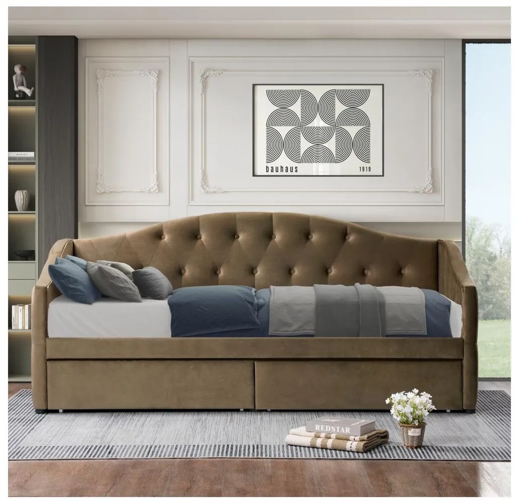 Pat de o persoană (divan) 90 cm Zonas (maro) (cu somieră) (cu sp. depozitare). 1116568