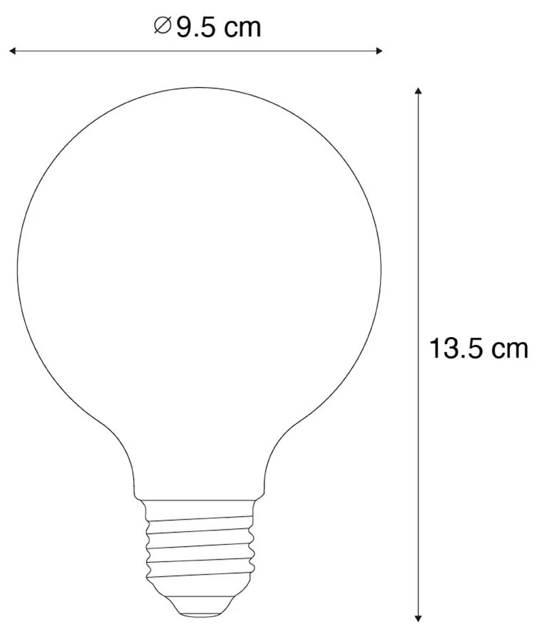 Set 5 becuri Bec LED cu filament spiralat E27 reglabil G95 4W 270lm 2200K