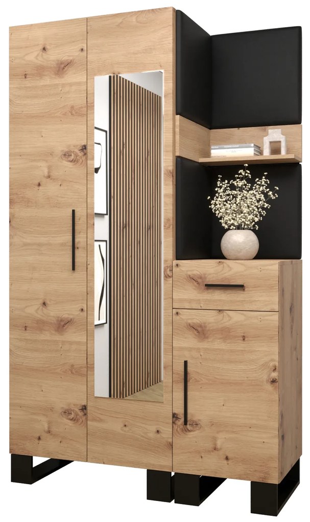 Set mobilier pentru hol Amanda 16 (Stejar artisan + piele ecologică Negru). 1086000