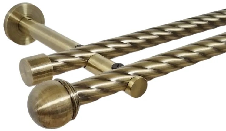 Galerie dubla twist picior universal fara inele prindere perete todi max 19/19 mm aur antic (Alege marime: 320 cm)