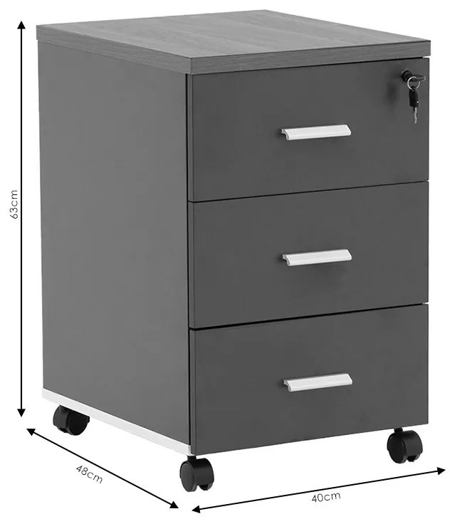 Comoda pe roti Oscar 3 sertare nuc - carbon 40x48x63cm