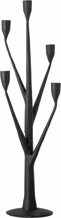 Sfeșnic cu 5 brațe din metal, negru, cu brațe ramificate, finisaj mat, 64 x 26 x 24 cm, „Abriz”
