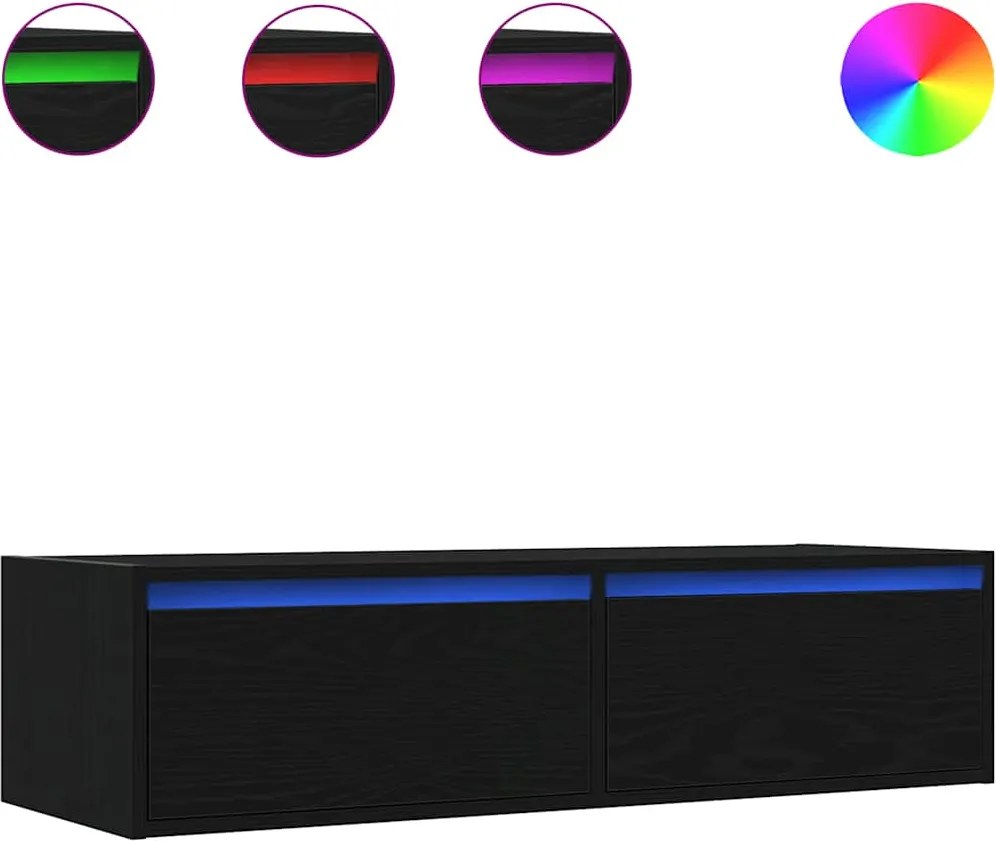 vidaXL Dulap TV cu lumini LED Stejar negru 100X35,5x25 cm