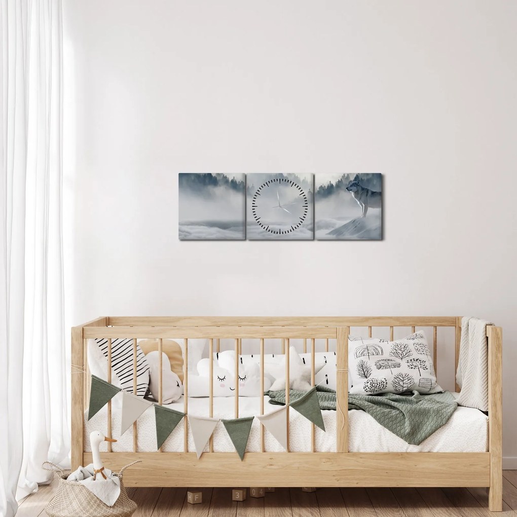 Tablou cu lupi (cu ceas) (90x30 cm)