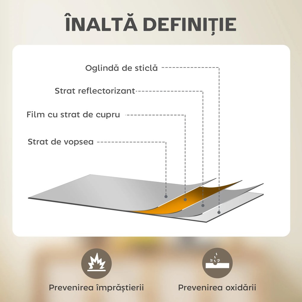 HOMCOM Oglindă de perete din sticlă și MDF, 40x60 cm, Culoare Lemn | Aosom Romania