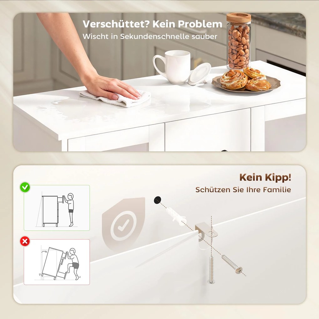 HOMCOM Bufet modern cu uși Soft-Close, bufet cu 3 sertare, 2 uși din sticlă, rafturi reglabile, MDF, Alb | Aosom Romania