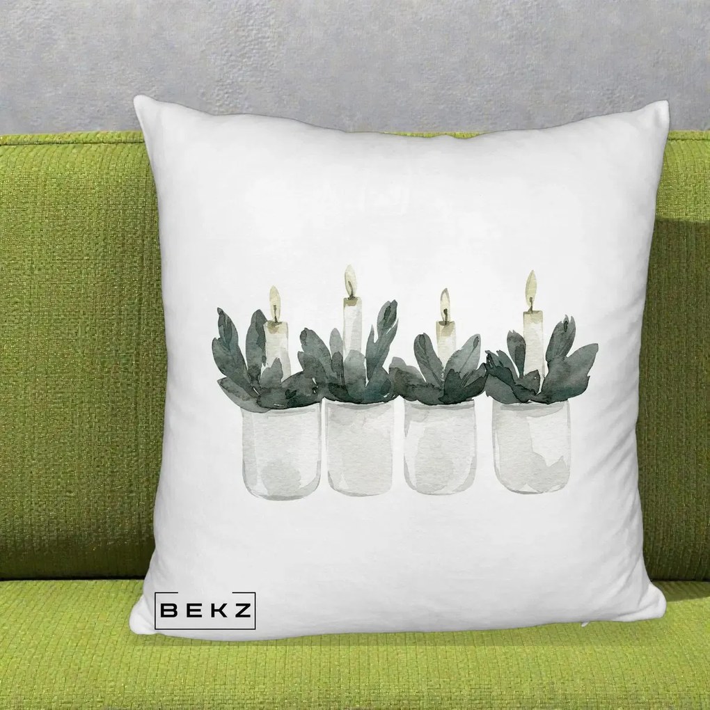 Perna Decorativa Lumanari Advent in Borcane, 40x40 cm, Alb Pufos, Husa Detasabila, Perna Inclusa, BEKZ®