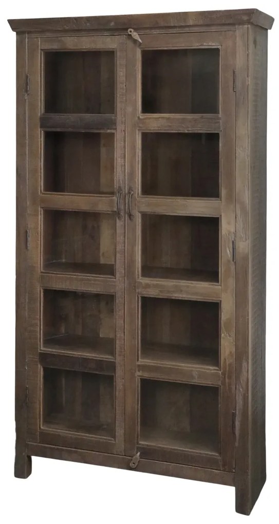 Dulap cu vitrină din lemn reciclat, 2 usi, natur, H185 cm, Grimaud