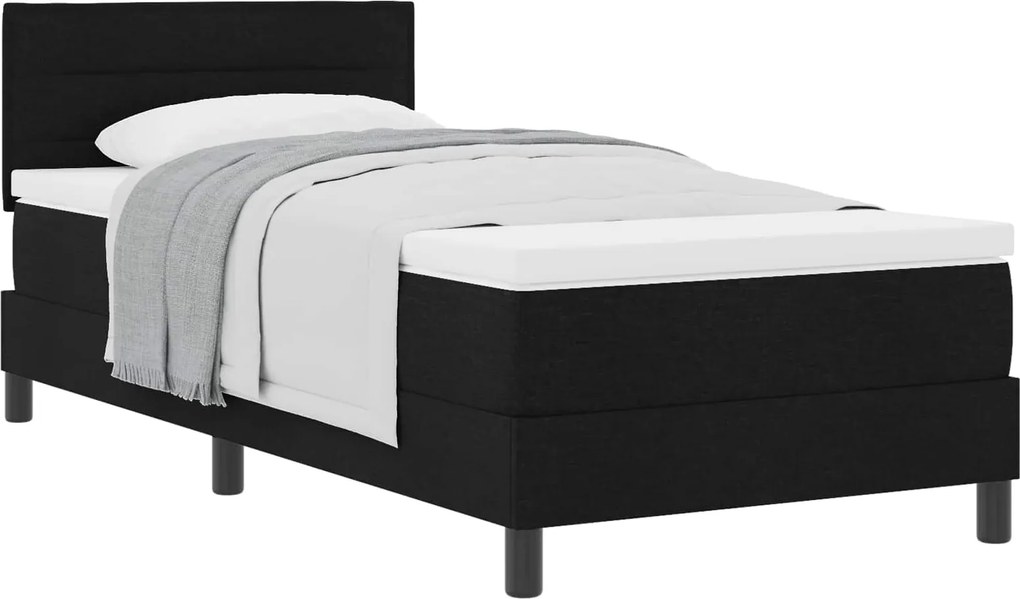 vidaXL Pat cu arcuri cu saltea cu headboard Negru 90 x 190 cm țesătură