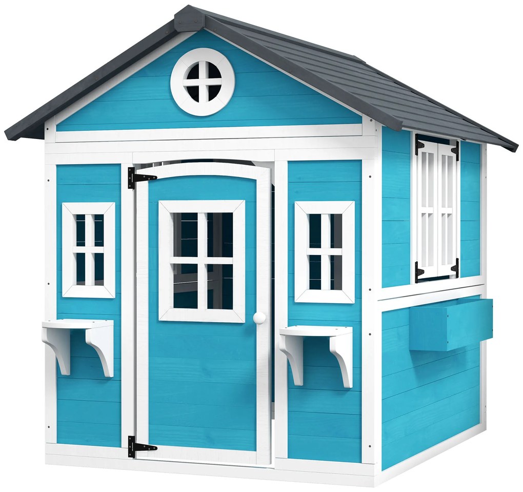 Outsunny Căsuță pentru copii exterioară casă de joacă exterioară pentru copii cu ușă ferestre și jardiniere 114 x 126,4 x 135 cm albastru | Aosom Romania
