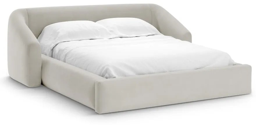 Pat matrimonial bej tapițat cu spațiu de depozitare cu somieră 140x200 cm Campi – Cosmopolitan Design