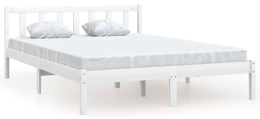 810093 vidaXL Cadru de pat, alb, 160x200 cm, lemn masiv de pin