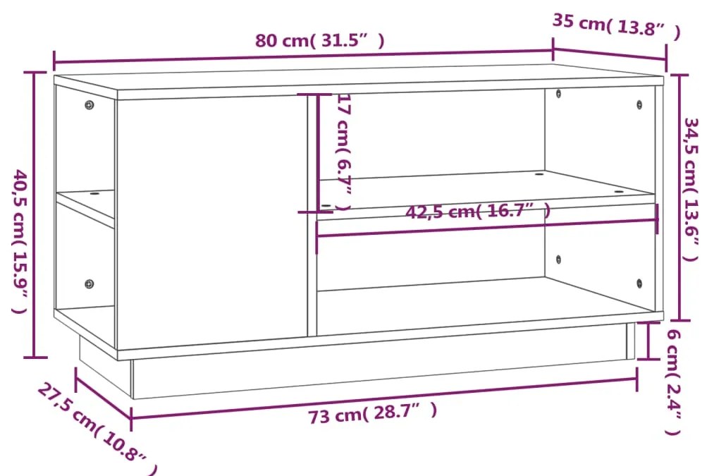 Comoda TV, maro miere, 80x35x40,5 cm, lemn masiv de pin 1, maro miere