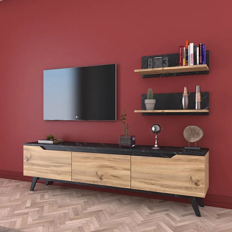 Ansamblu Comoda TV Kasia Stejar-Negru 180x35x48.5 cm