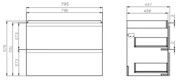Cersanit S801-221-DSM - Dulap suspendat de baie cu lavoar MODUO 80 cm, alb