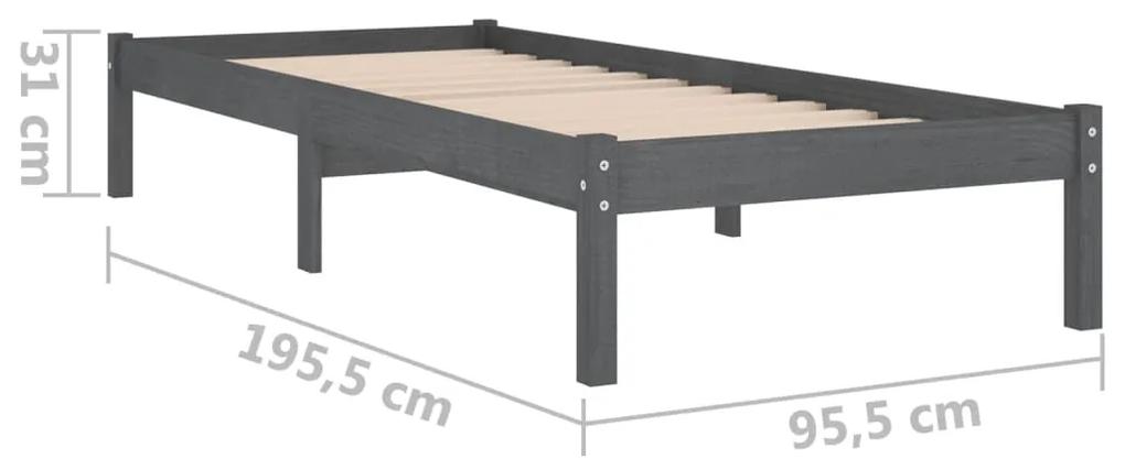 Cadru de pat UK Single, gri, 90x190 cm, lemn masiv de pin Gri, 90 x 190 cm