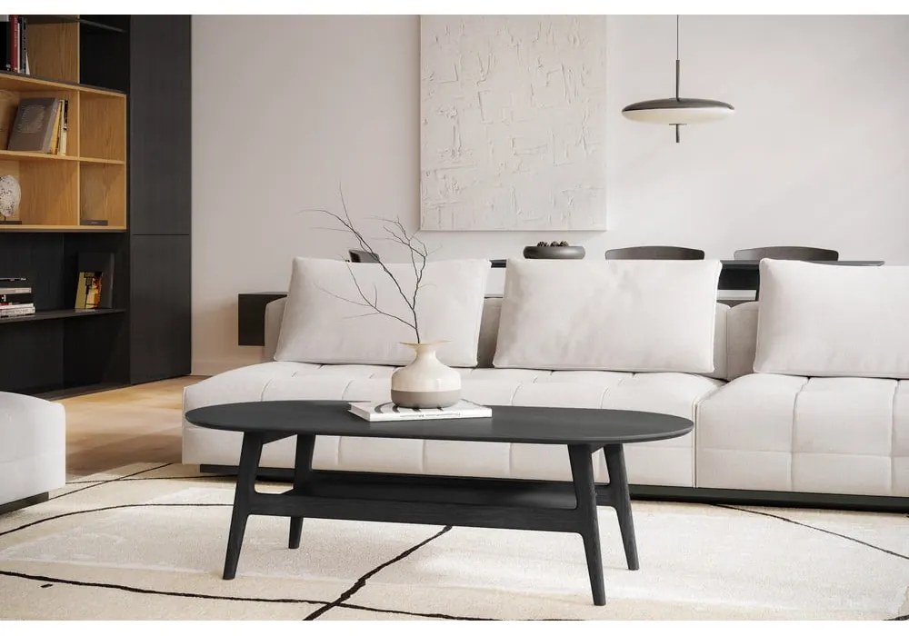 Măsuță de cafea neagră cu aspect de lemn de stejar 60x130 cm Curved – Woodman