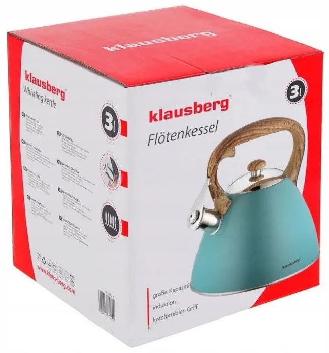 Ceainic cu fluier Klausberg KB 7263, 22 cm, 3 L, Inductie, Otel, Albastru